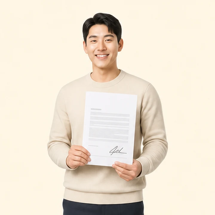 신용회복 기아 레이 장기렌트 서면 견적서를 들고 있는 고객